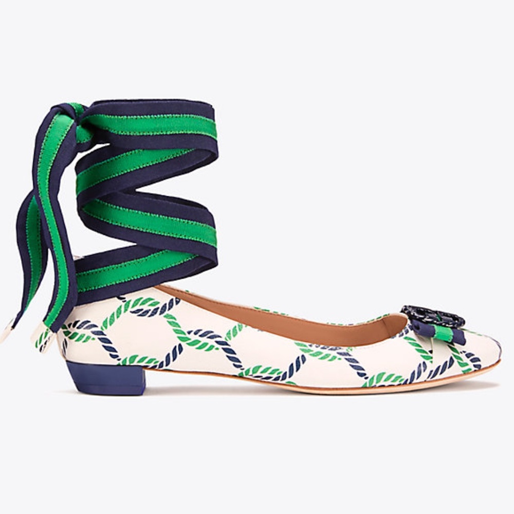 Tory Burch maritime ankle wrap ballet Patent green
